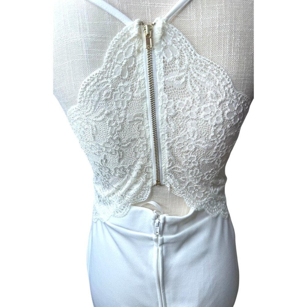 White Spaghetti Strap Lace Back Midi Dress Gold Zipper Formal Wedding Homecoming - Picture 1 of 16